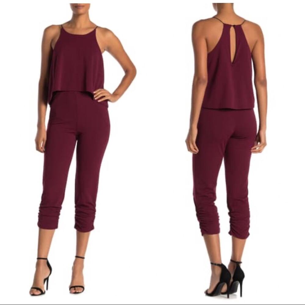 Love...Ady Solid Halter Popover Jumpsuit burgundy XXL